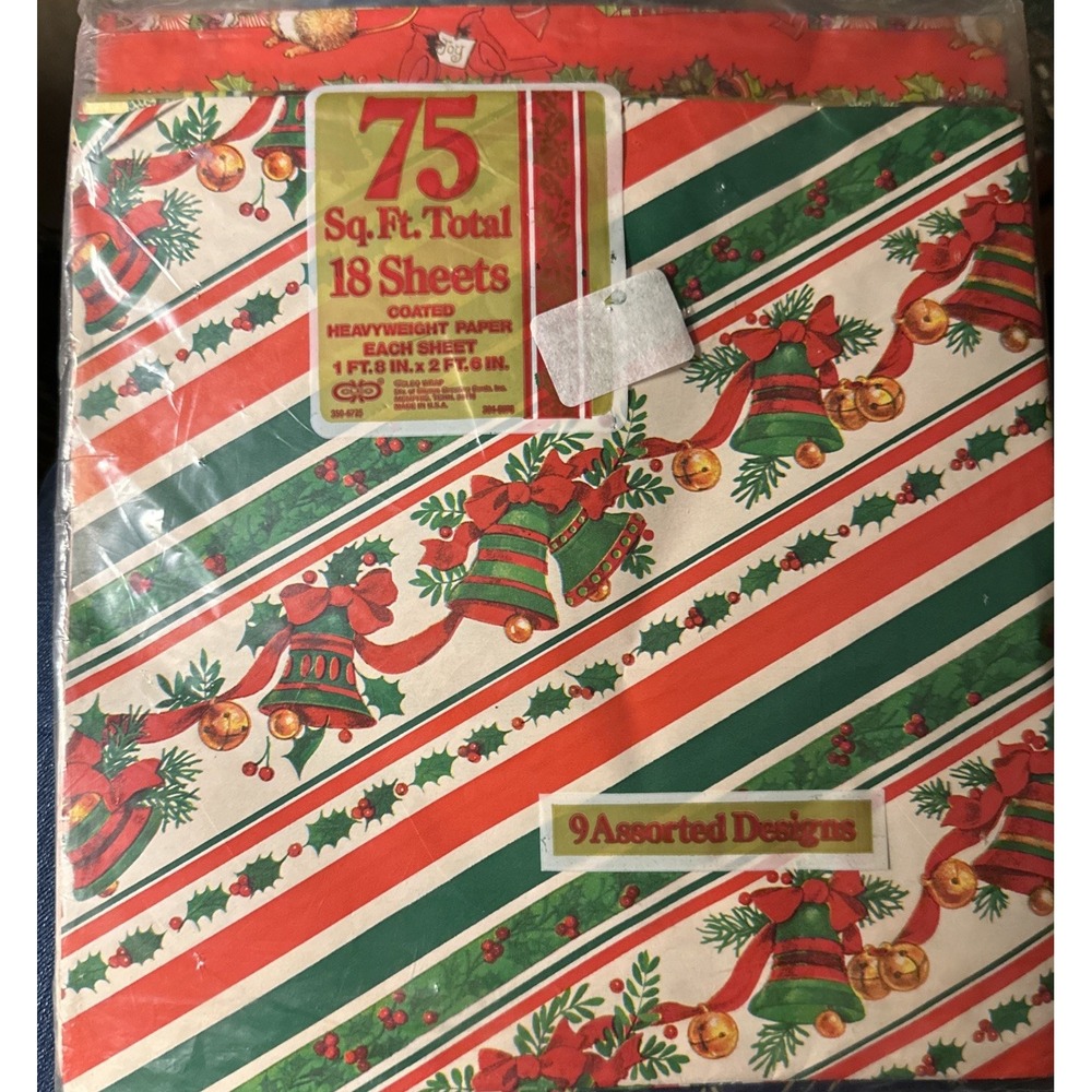 Lot Of Vtg Retro Christmas Wrapping Paper 18 Sheets 9 Fun Patterns! Sealed 75sf